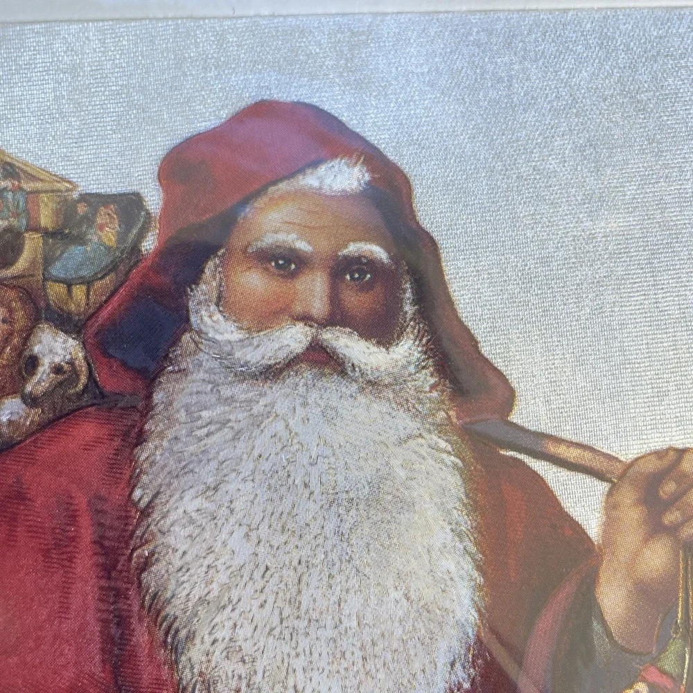 Large Christmas Die Cut Santa Two Puppets & Robins Perched on Holly Holiday Vntg